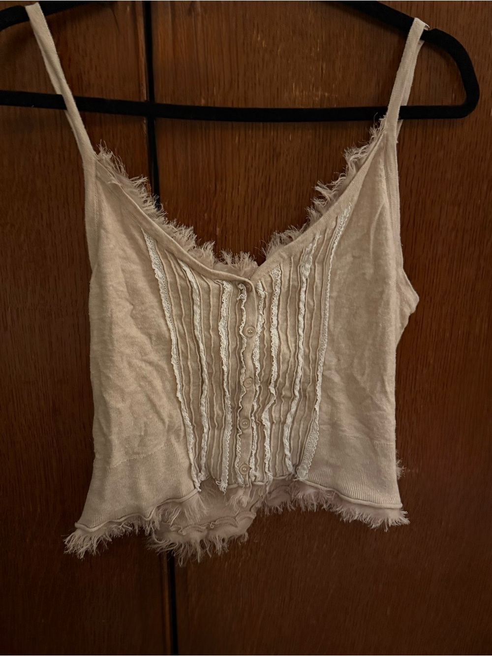 Lace-Trim Button Front Camisole Tank Top - off white, XL - Picture 4 of 8